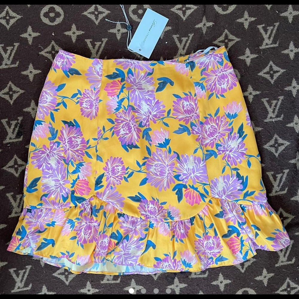 NWT lovers and friends yellow floral print skirt